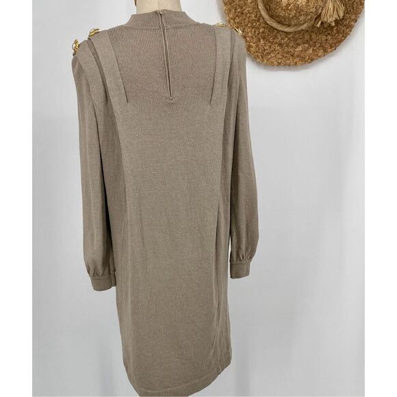 Vintage Antonella Preve New York M Santana Knit Midi Dress Embellished Beige 80s - Picture 2 of 15